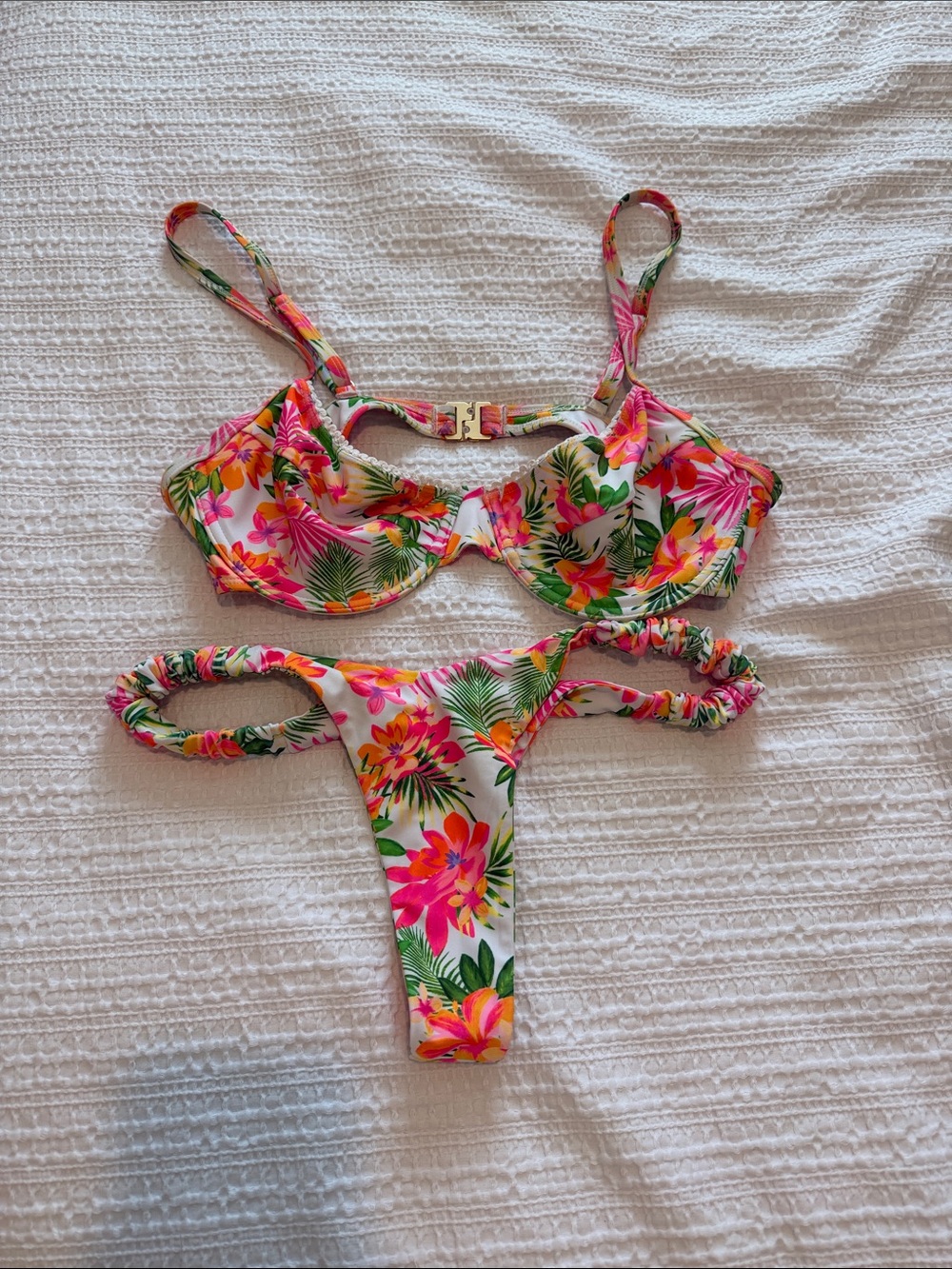 Kulani Kinis White Floral Tropical Pink & Green Bikini